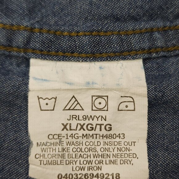 Mens Wrangler Jeans Co. Red Long Sleeve Denim Pearl Snap Shirt XL - Picture 5 of 10